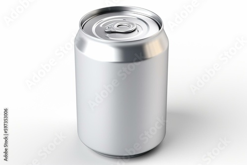 Plain aluminum can isolated on white. Suitable for any beverage. Empty mock up template. Photo-realistic rendering. Generative AI