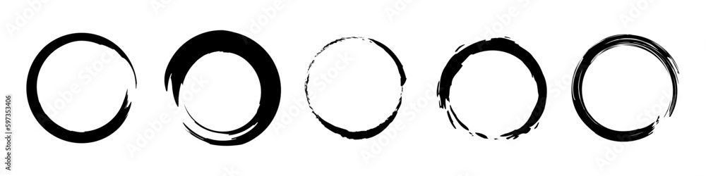 Black grunge round shapes. Brush strokes frames elements, frames for design. Vector isolated on white background. Black grunge round shapes. Brush strokes frames elements, frames for design. Vector isolated on white background.