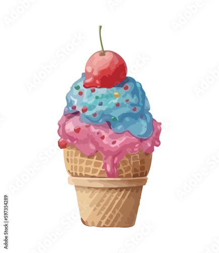 Sweet summer treat ice cream cone with fruit