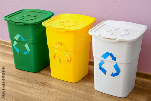 Colorful recycling bins for...
