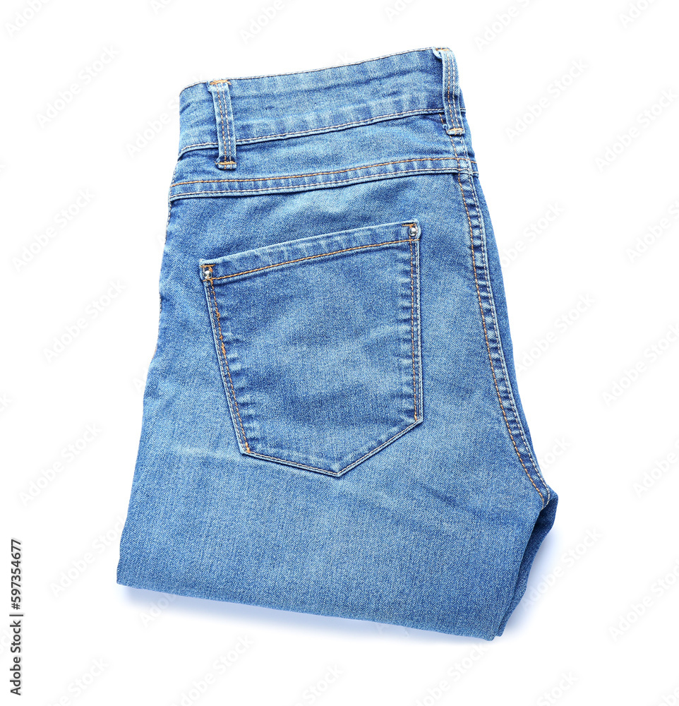 Folded jeans on white background Folded jeans on white background