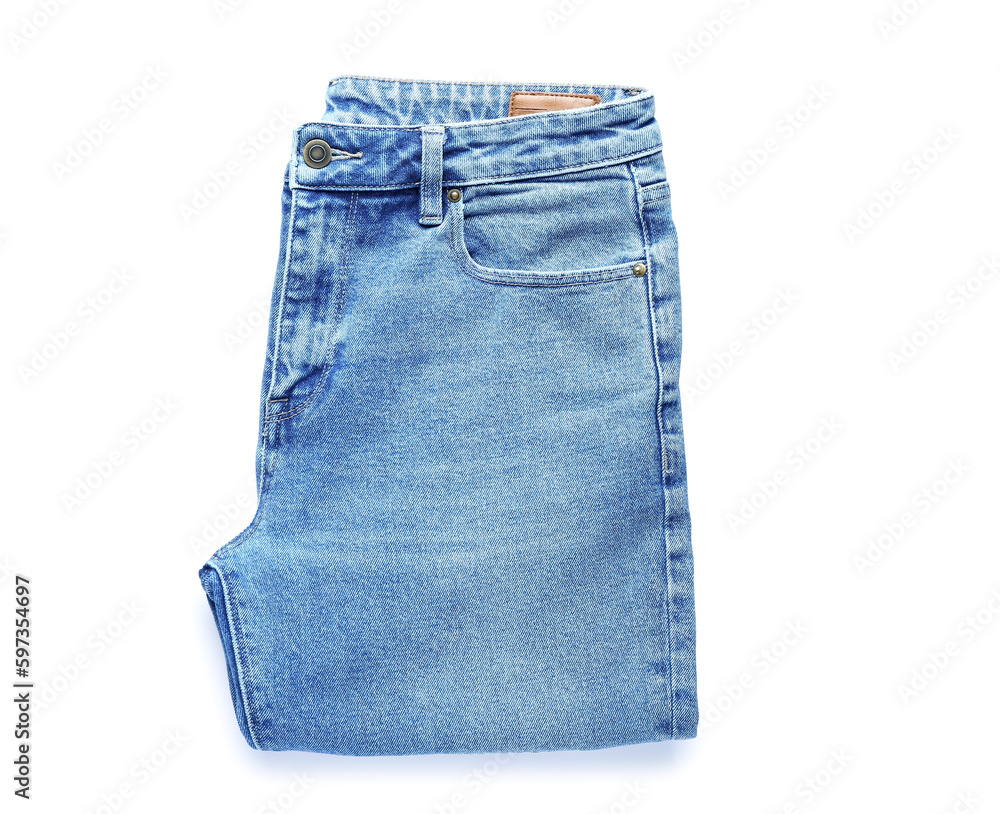 Folded jeans on white background Folded jeans on white background