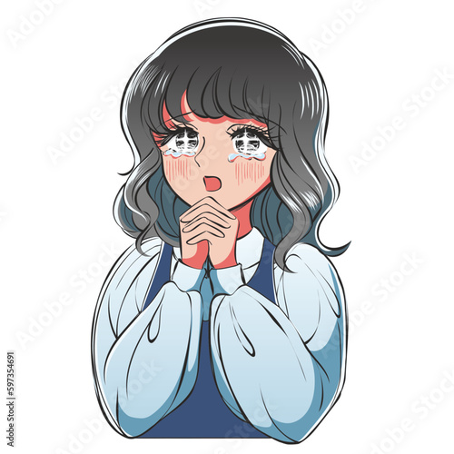 レトロ少女アニメ風・感動する女性のベクターアート