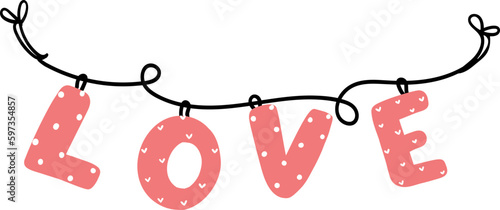 Cute Love letter word decorative flag garland flat design cartoon doodle hand drawing