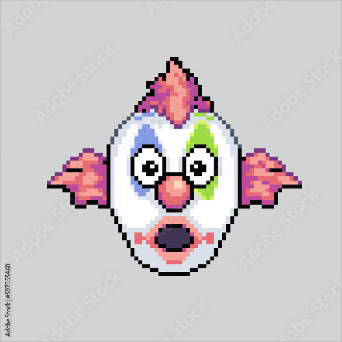 Mask pixel art clown.pixelated clown mask design for logo, web, mobile app, badges and patches.
Video game sprite. 8-bit. Isolated vector illustration.