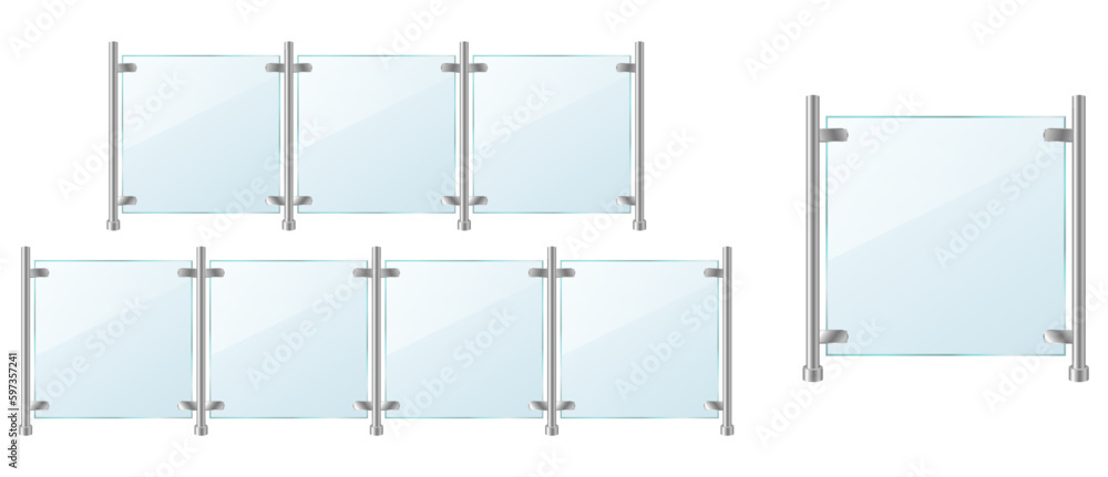 Obraz premium set mockup glass railling with fence section isolated - 3d illustration