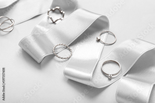 Ribbon with silver rings on...