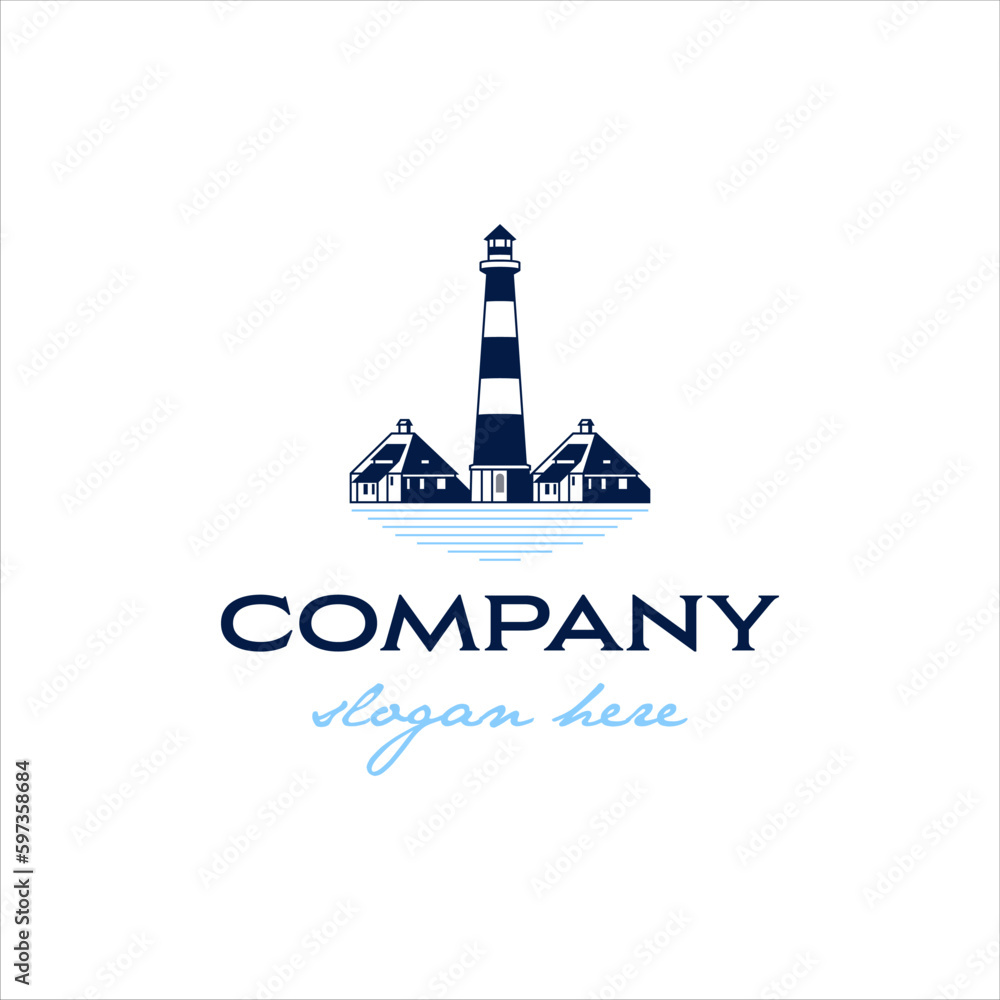Lighthouse logo with old building in classic style design Lighthouse logo with old building in classic style design