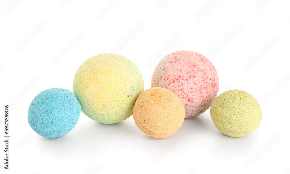 Colorful bath bombs on white background Colorful bath bombs on white background