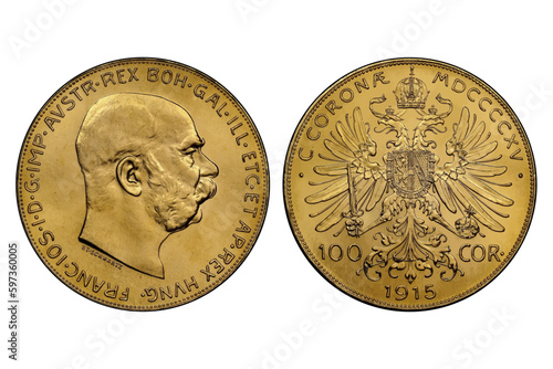 Coin, Austria, Franz Joseph I, 100 Corona. Vector illustration. photo