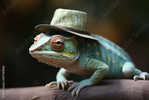 chameleon wearing a hat