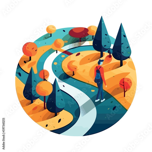 walking man path tree in nature