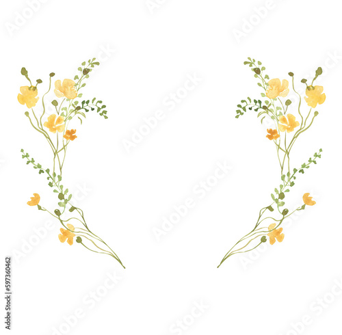 Frame of watercolor wild flowers