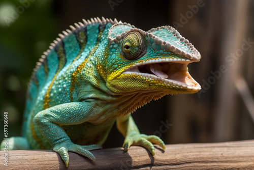 a chameleon opens its mouth
