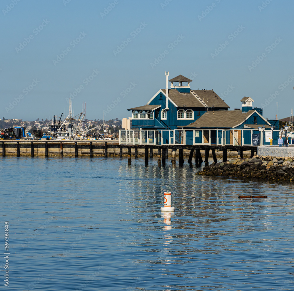 Shops and Restaurants Along The Waterfront in Seaport Village, San Diego, California, UISA