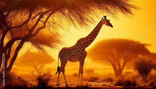Safari Sunset Giraffe Digital Art 