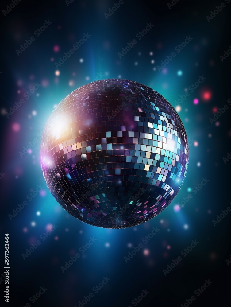 Obraz premium Elegant cover design template background with Colorful disco ball spheres background for music event concert disco, club invitation, festival poster and flyer. with Generative AI