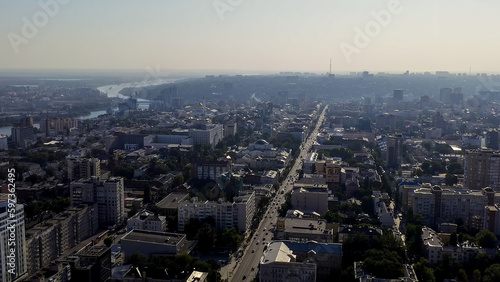 Rostov-on-Don, Russia. Panorama of the central part of the city in backlight, Aerial View © nikitamaykov