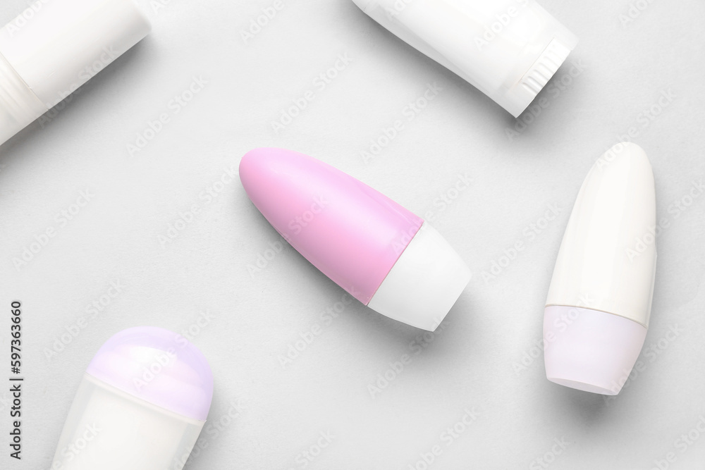 Different deodorant bottles on white background Different deodorant bottles on white background