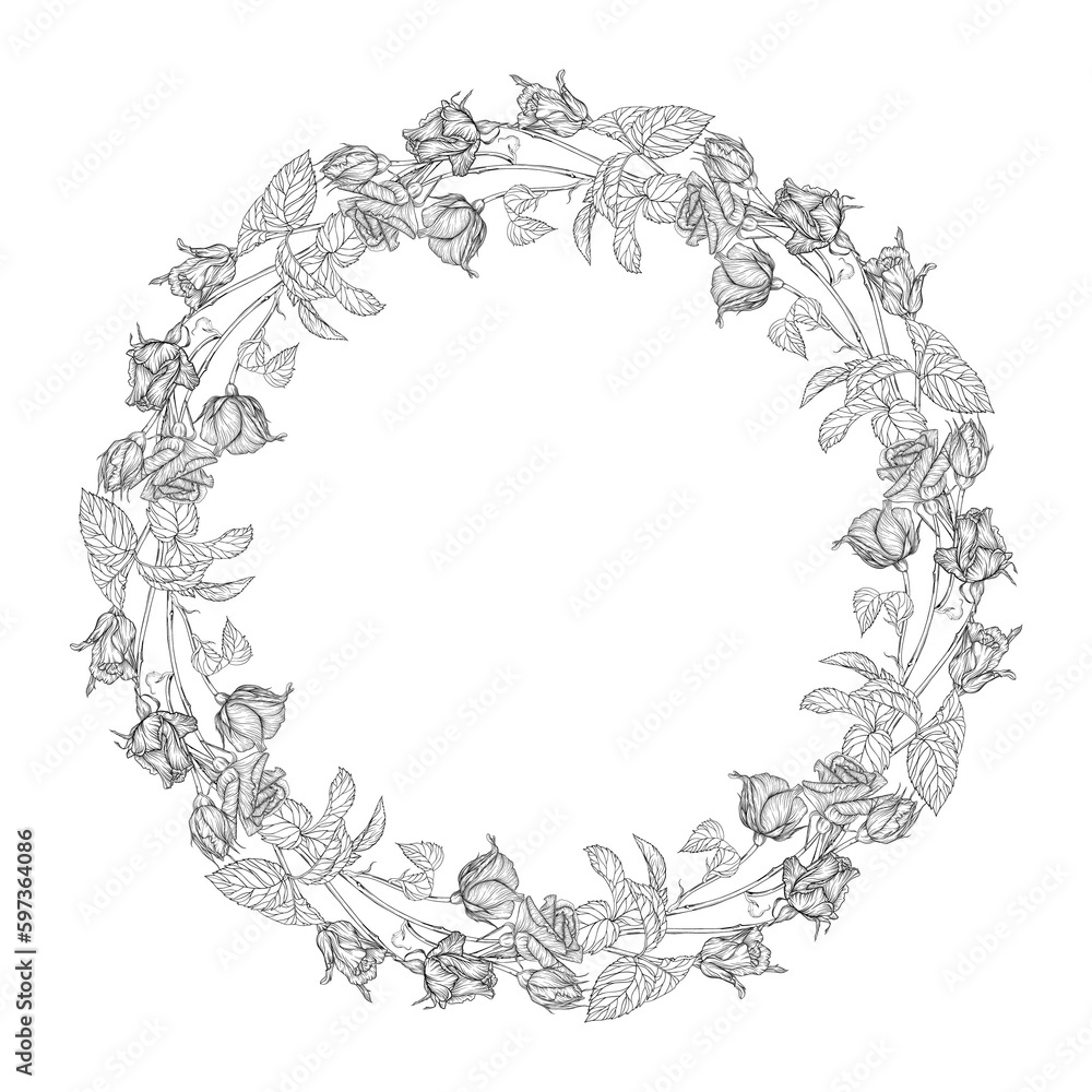 Floral wreath of roses flowers. Rose. Romantic composition.