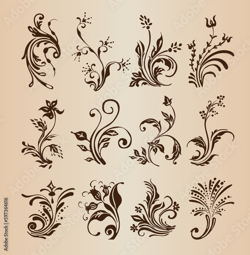 flat floral ornaments for design