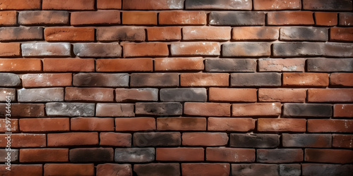 Brick wall of red color, wide. Masonry background. Wall template. Generative AI. 