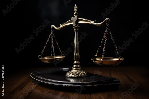 Law scale justice symbol. law attorney court lawyer scale weight judge justice concept.
Generative AI. 