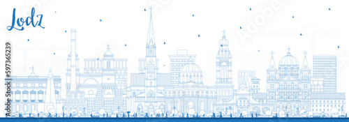 Outline Lodz Poland City Skyline with Blue Buildings. Vector Illustration. Lodz Cityscape with Landmarks. photo