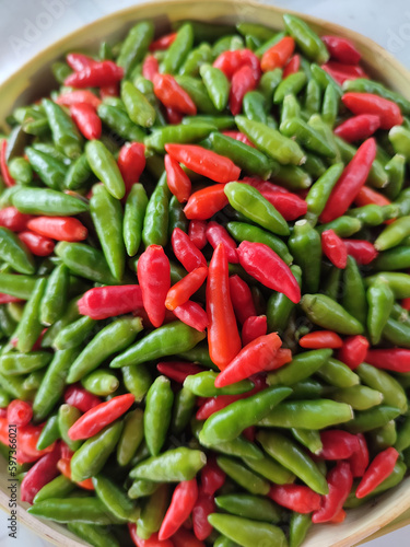 Collection of colorful curly chili peppers