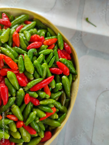 Collection of colorful curly chili peppers