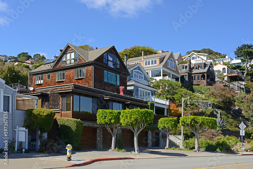 Sausalito, city in Marin County, California, United States. Urban landscape on sunny autumn day
