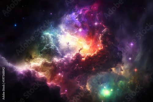 Colorful nebula and galaxy made with AI generative tools