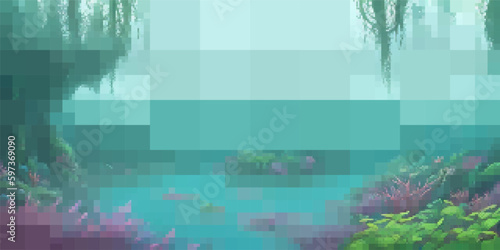 Underwater landscape. Aquatic background. Vector colorful illustration. Rectangular design.