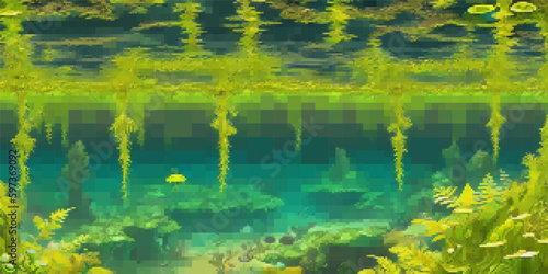 Underwater landscape. Aquatic background. Vector colorful illustration. Rectangular design.