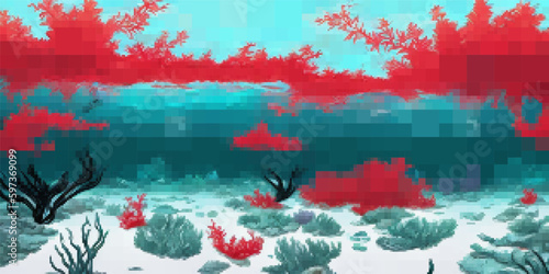 Underwater landscape. Aquatic background. Vector colorful illustration. Rectangular design.