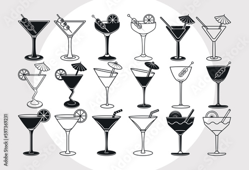 Martini Glass With Lime SVG Bundle, Glass Svg, Lime Svg, Party Glass Svg, Juice Glass Svg, Toothpick Umbrella Svg, Drink Glass Svg,