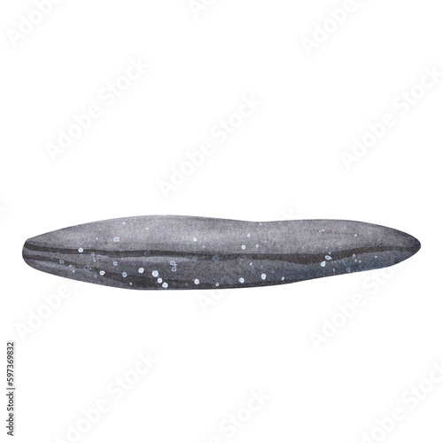 Grey zen stone sea pebbles with stripes isolated on white background. Watercolor hand drawn spa illustration for design
