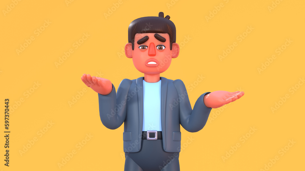3d render of man in suit unsure, confused 3d render of man in suit unsure, confused