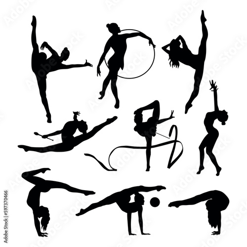 Rhythmic gymnastics silhouette women stencil templates