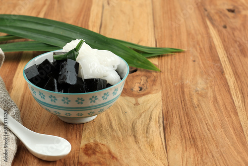 Photography Black Grass Jelly with Coconut Meat