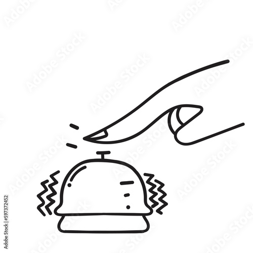 hand drawn doodle person hand ringing service bell illustration