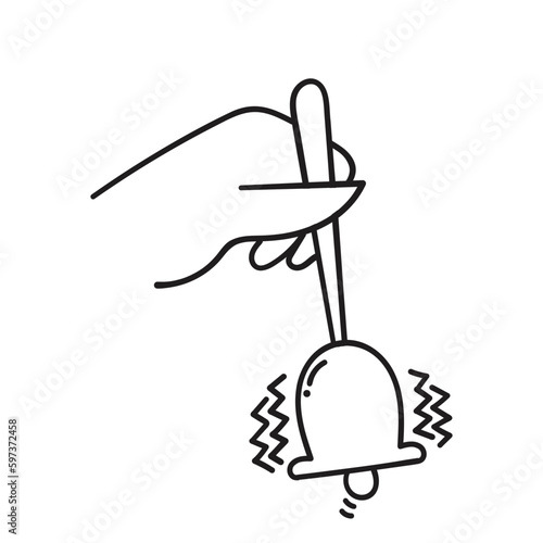hand drawn doodle person hand ringing service bell illustration