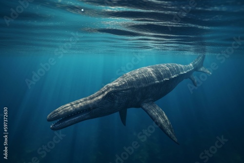 Fotografia A prehistoric mosasaurus swims in shallow waters