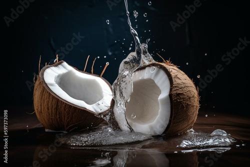Fresh and healthy coconut fruit with sweet and juicy water, isolated and organic. Delicious liquid for a natural diet. Generative AI