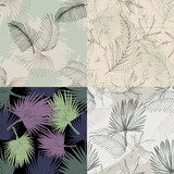 Elegant seamless pattern with green hand drawn line tropical leaves. A contemporary collage with simple shapes. Modern exotic design for paper, cover, fabric, wallpaper, interior. Vector graphics.