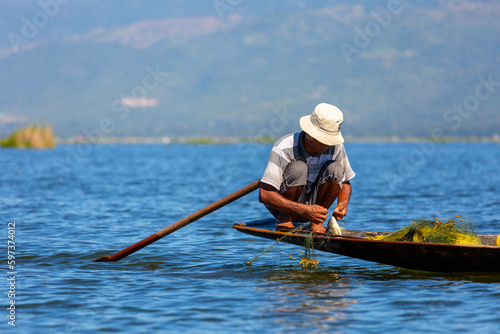 Mandalay, Myanmar, November 22, 2016: fishermen who go out fishing in mandalay, inle lake