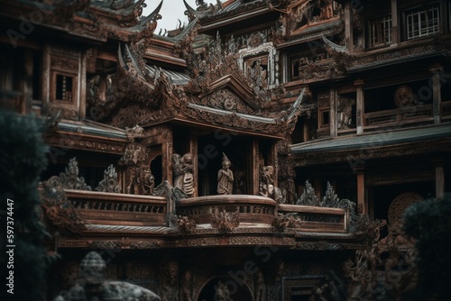 Ancient Buddhist temple detail in Danang  Vietnam. Generative AI