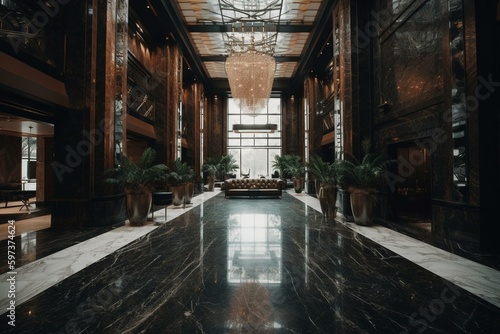 Opulent corporate lobby inside space. Generative AI