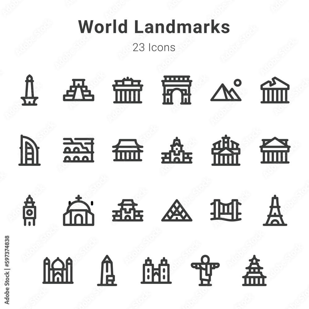World landmarks icon set