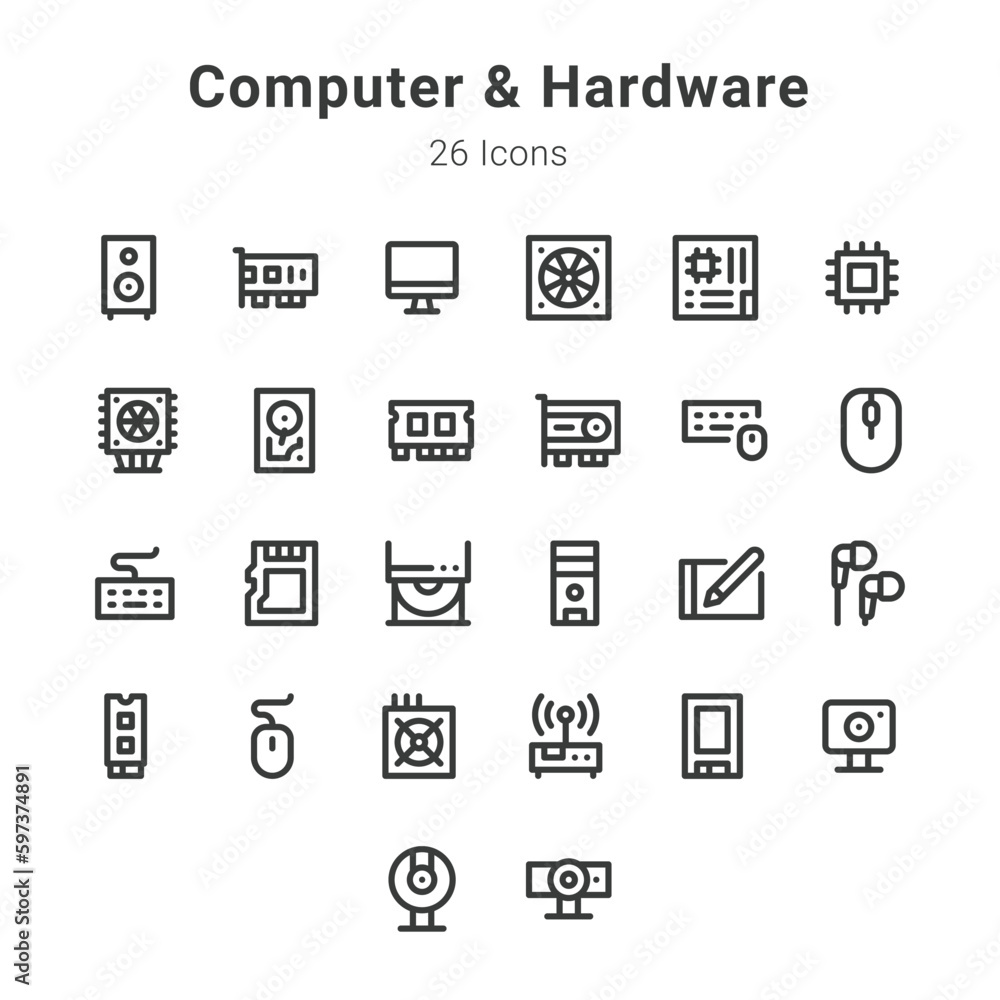 Computer and hardware icon set